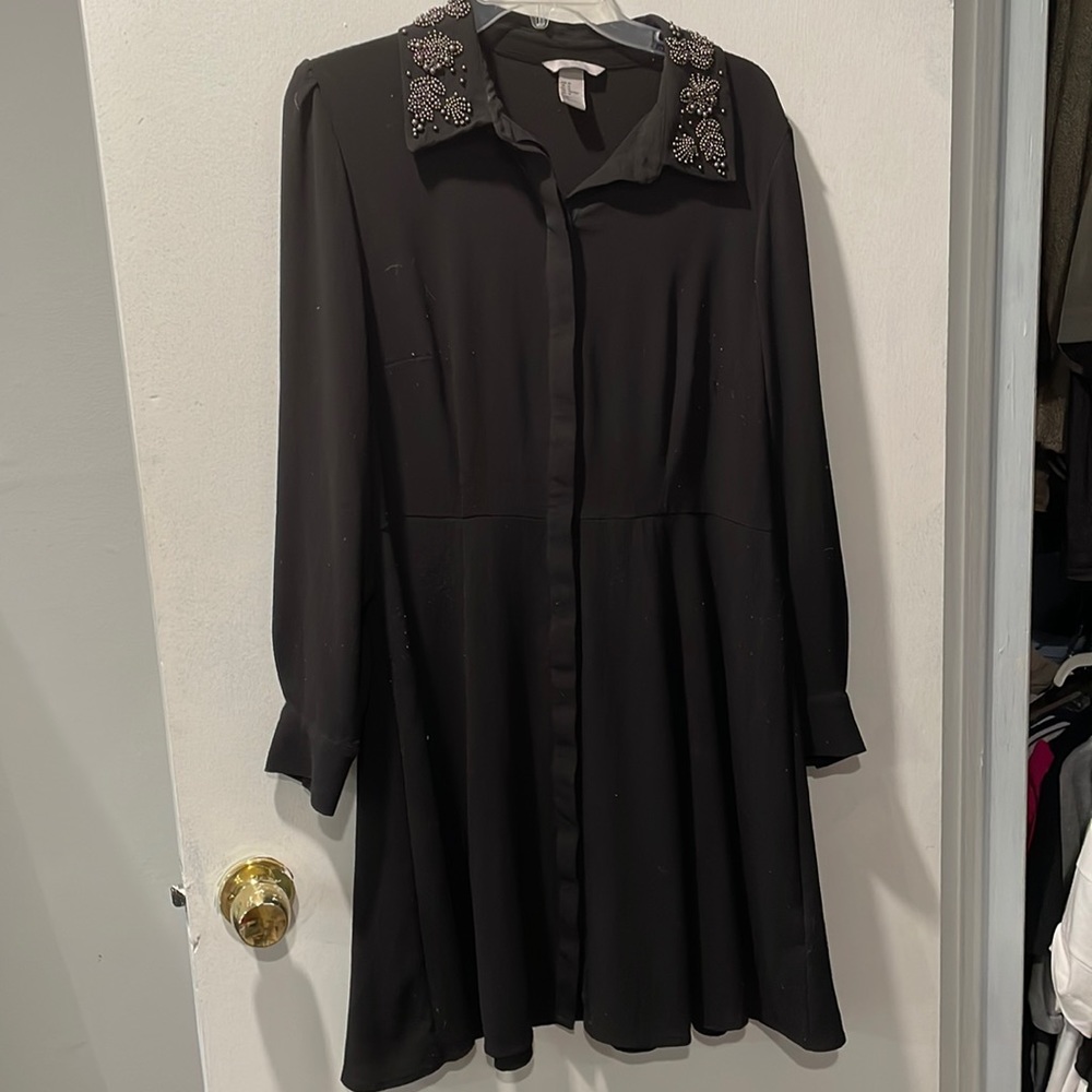 Work dress with embellished collar